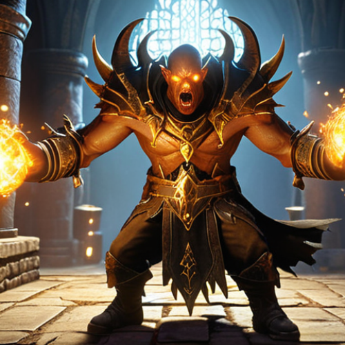 **A DNF character powerfully buffed, radiating golden energy, ready to face a horde of monsters in a dark, gothic dungeon. Focus on the character's determined expression and the visual representation of increased stats (attack, defense) through glowing auras or particle effects.**
